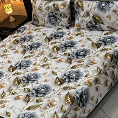 Vibrant 3 Pcs Micro Cotton Printed 9D Double Bedsheet