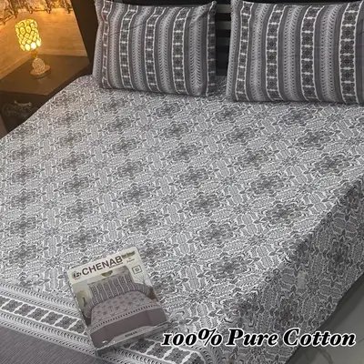 Classic 3 Pcs 100% Pure Cotton Printed Double Bedsheet