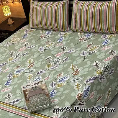 Classic 3 Pcs 100% Pure Cotton Printed Double Bedsheet