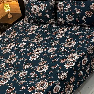 Vibrant 3 Pcs Crystal Cotton Printed Double Bedsheet
