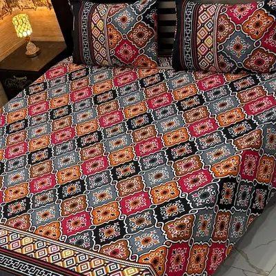 Vibrant 3 Pcs Crystal Cotton Printed Double Bedsheet