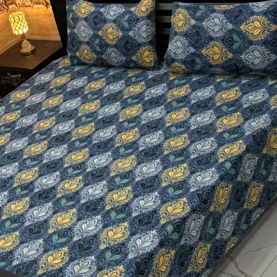 Vibrant 3 Pcs Crystal Cotton Printed Double Bedsheet