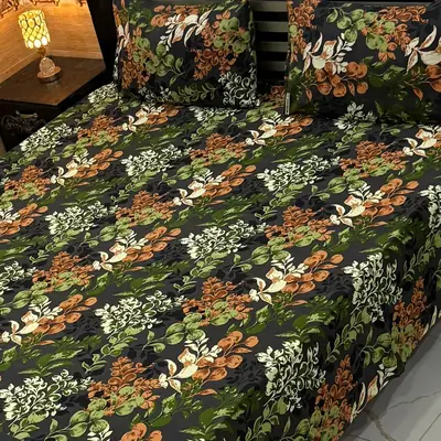 Vibrant 3 Pcs Crystal Cotton Printed Double Bedsheet