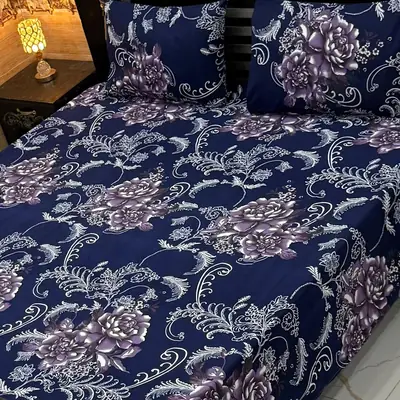 Vibrant 3 Pcs Crystal Cotton Printed Double Bedsheet