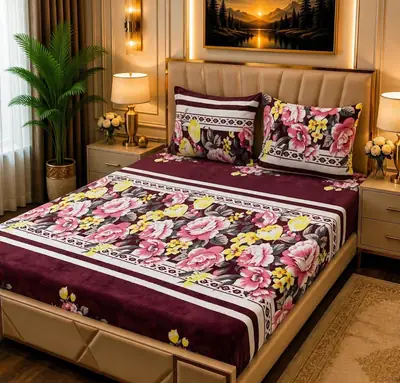 Cozy 3 Pcs Fleece Printed Double Bedsheet