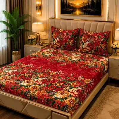 Cozy 3 Pcs Fleece Printed Double Bedsheet