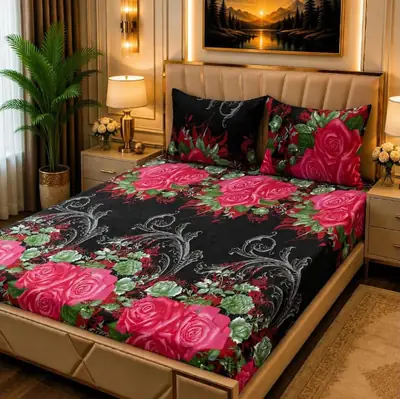 Cozy 3 Pcs Fleece Printed Double Bedsheet