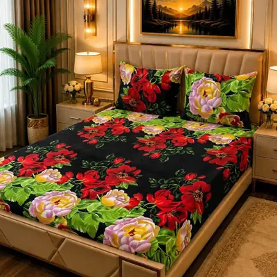 Cozy 3 Pcs Fleece Printed Double Bedsheet