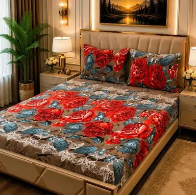 Cozy 3 Pcs Fleece Printed Double Bedsheet