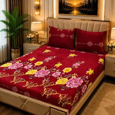 Cozy 3 Pcs Fleece Printed Double Bedsheet