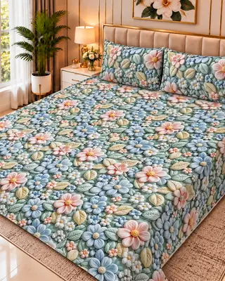 Exclusive 3 Pcs Micro Cotton Printed 9D Double Bedsheet