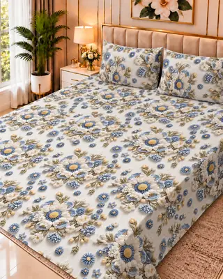 Exclusive 3 Pcs Micro Cotton Printed 9D Double Bedsheet