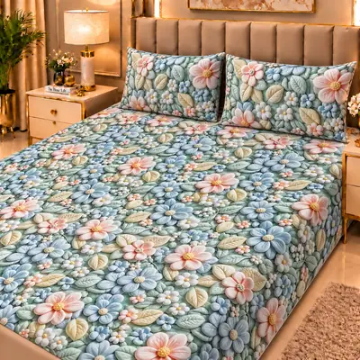 Elegant 3 Pcs Micro Cotton Printed 9D Double Bedsheet