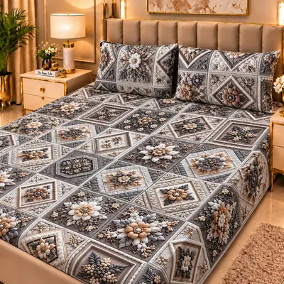 Elegant 3 Pcs Micro Cotton Printed 9D Double Bedsheet