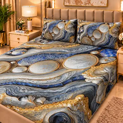 Elegant 3 Pcs Micro Cotton Printed 9D Double Bedsheet