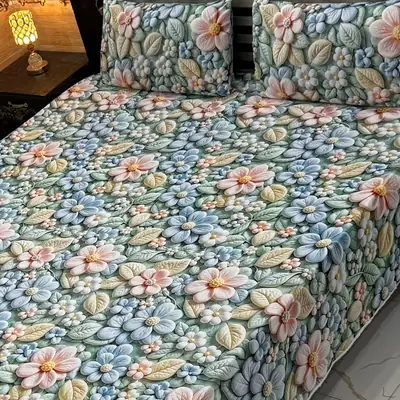 Vibrant 3 Pcs Micro Cotton Printed 9D Double Bedsheet