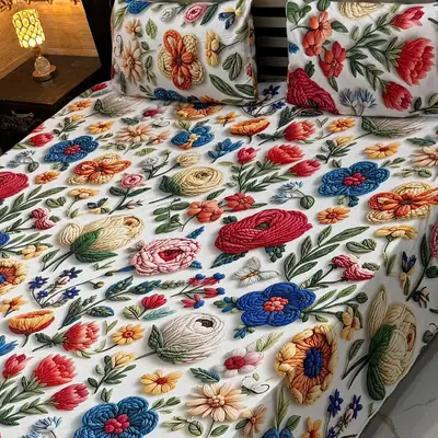 Vibrant 3 Pcs Micro Cotton Printed 9D Double Bedsheet