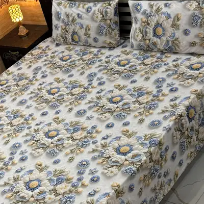 Vibrant 3 Pcs Micro Cotton Printed 9D Double Bedsheet
