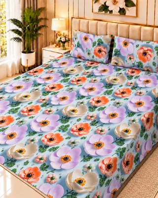 Exclusive 3 Pcs Micro Cotton Printed 9D Double Bedsheet