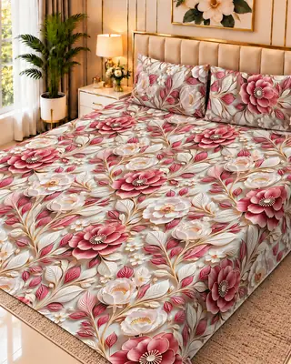 Exclusive 3 Pcs Micro Cotton Printed 9D Double Bedsheet