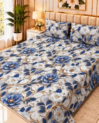 Exclusive 3 Pcs Micro Cotton Printed 9D Double Bedsheet