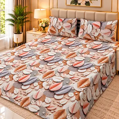 Exclusive 3 Pcs Micro Cotton Printed 9D Double Bedsheet