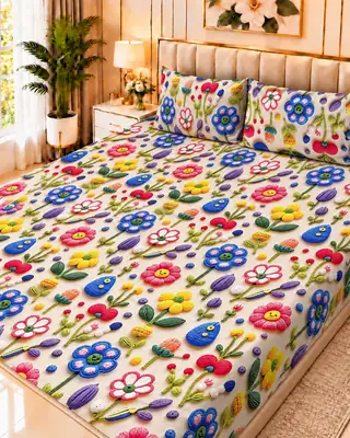 Exclusive 3 Pcs Micro Cotton Printed 9D Double Bedsheet
