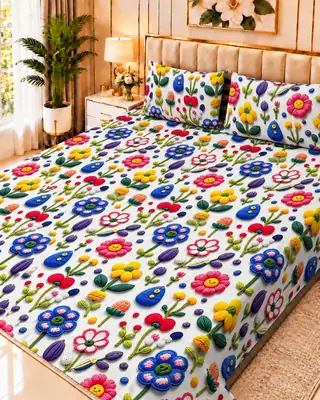 Exclusive 3 Pcs Micro Cotton Printed 9D Double Bedsheet