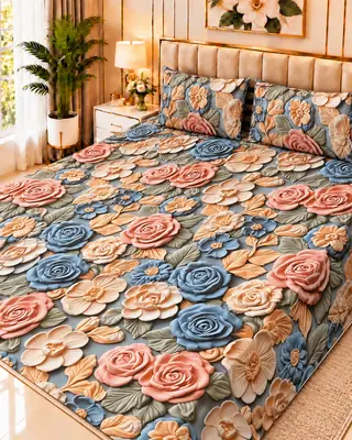 Exclusive 3 Pcs Micro Cotton Printed 9D Double Bedsheet