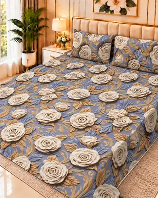 Exclusive 3 Pcs Micro Cotton Printed 9D Double Bedsheet