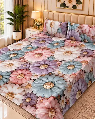 Exclusive 3 Pcs Micro Cotton Printed 9D Double Bedsheet