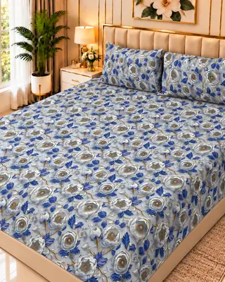 Exclusive 3 Pcs Micro Cotton Printed 9D Double Bedsheet