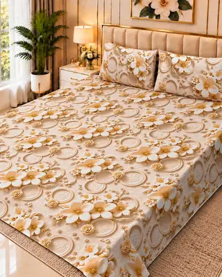 Exclusive 3 Pcs Micro Cotton Printed 9D Double Bedsheet