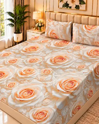 Exclusive 3 Pcs Micro Cotton Printed 9D Double Bedsheet