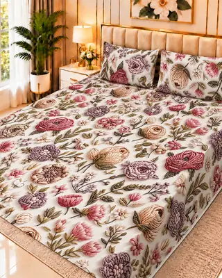 Exclusive 3 Pcs Micro Cotton Printed 9D Double Bedsheet