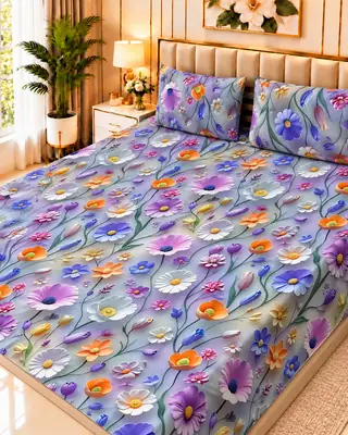 Exclusive 3 Pcs Micro Cotton Printed 9D Double Bedsheet