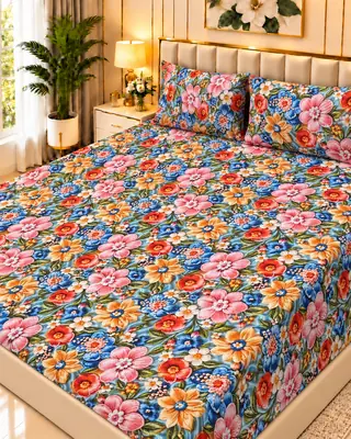 Exclusive 3 Pcs Micro Cotton Printed 9D Double Bedsheet
