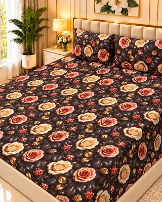 Exclusive 3 Pcs Micro Cotton Printed 9D Double Bedsheet