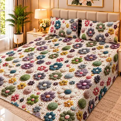 Exclusive 3 Pcs Micro Cotton Printed 9D Double Bedsheet