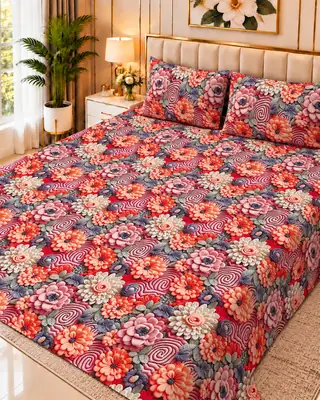 Exclusive 3 Pcs Micro Cotton Printed 9D Double Bedsheet