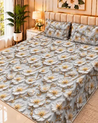 Exclusive 3 Pcs Micro Cotton Printed 9D Double Bedsheet