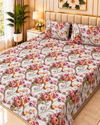 Exclusive 3 Pcs Micro Cotton Printed 9D Double Bedsheet
