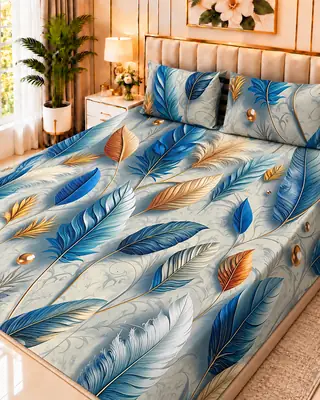 Exclusive 3 Pcs Micro Cotton Printed 9D Double Bedsheet