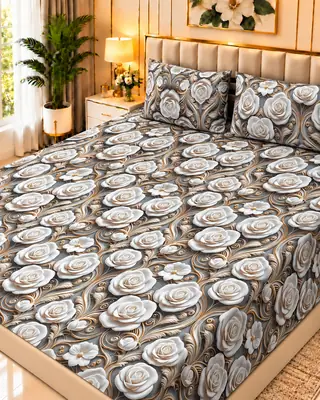 Exclusive 3 Pcs Micro Cotton Printed 9D Double Bedsheet