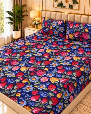 Exclusive 3 Pcs Micro Cotton Printed 9D Double Bedsheet