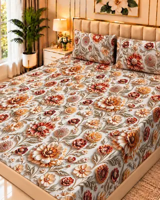 Exclusive 3 Pcs Micro Cotton Printed 9D Double Bedsheet