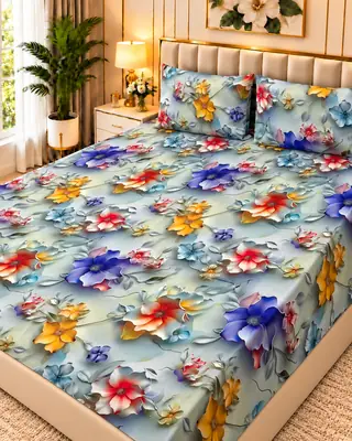 Exclusive 3 Pcs Micro Cotton Printed 9D Double Bedsheet