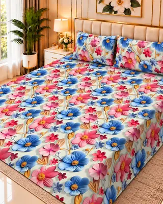 Exclusive 3 Pcs Micro Cotton Printed 9D Double Bedsheet