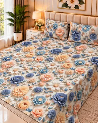 Exclusive 3 Pcs Micro Cotton Printed 9D Double Bedsheet