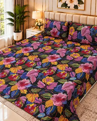 Exclusive 3 Pcs Micro Cotton Printed 9D Double Bedsheet